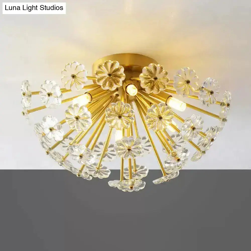 Gold crystal bouquet flush mount light by Decorbites brass finish with crystal petals on Tampa Home & Garden Store