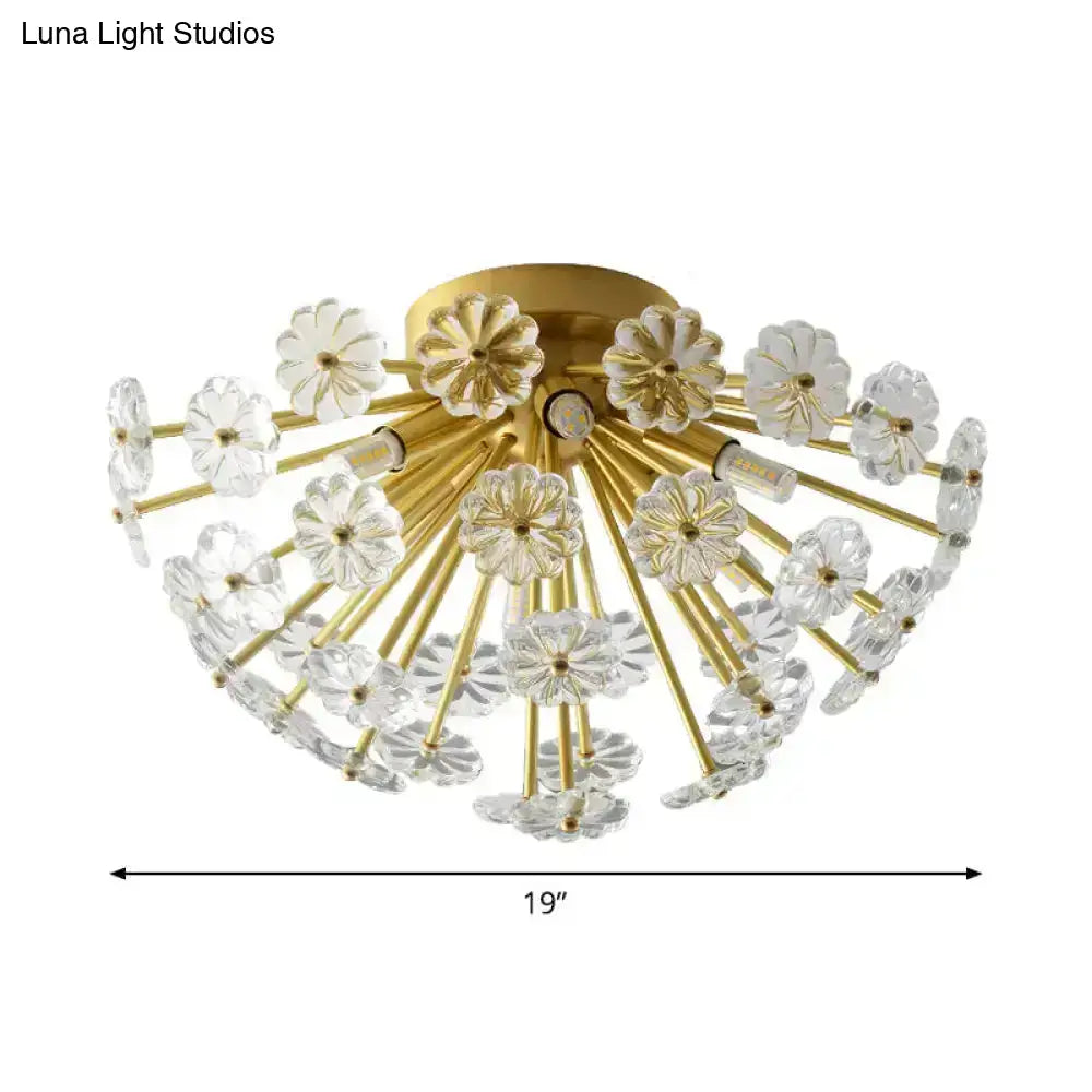 Gold crystal bouquet flushmount ceiling light, 19in diameter on Tampa Home & Garden Store