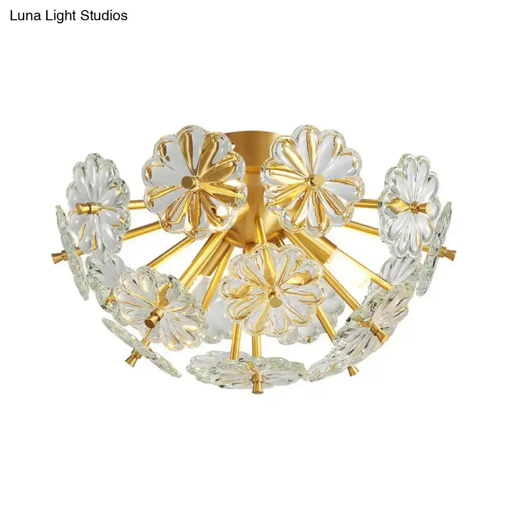 Gold Crystal Bouquet Flushmount by Decorbites; clear glass flower petals on a gold frame on Tampa Home & Garden Store