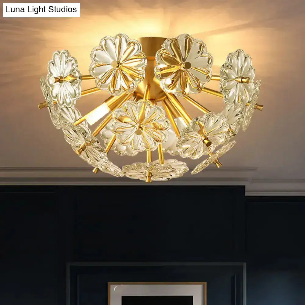 Gold Crystal Bouquet Flushmount light by Decorbites, glass petals, gold finish on Tampa Home & Garden Store