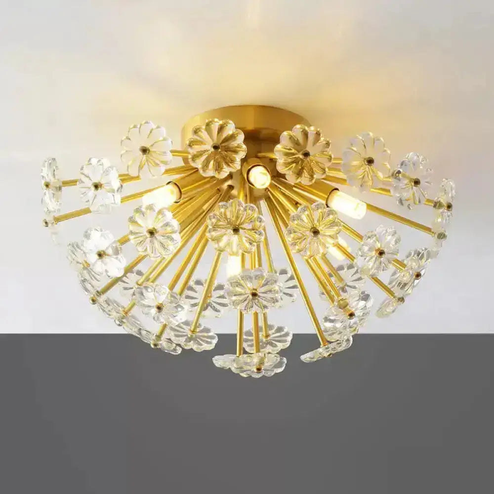 Gold Crystal Bouquet Flushmount by Decorbites; gold stems radiate crystal flower blooms on Tampa Home & Garden Store