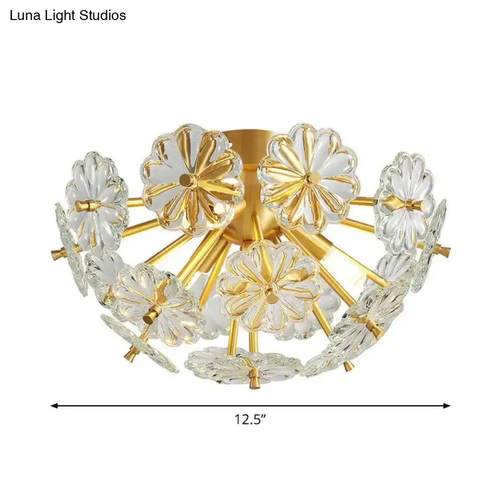 Gold Crystal Bouquet Flushmount ceiling light with glass flowers and gold stems Decorbites on Tampa Home & Garden Store