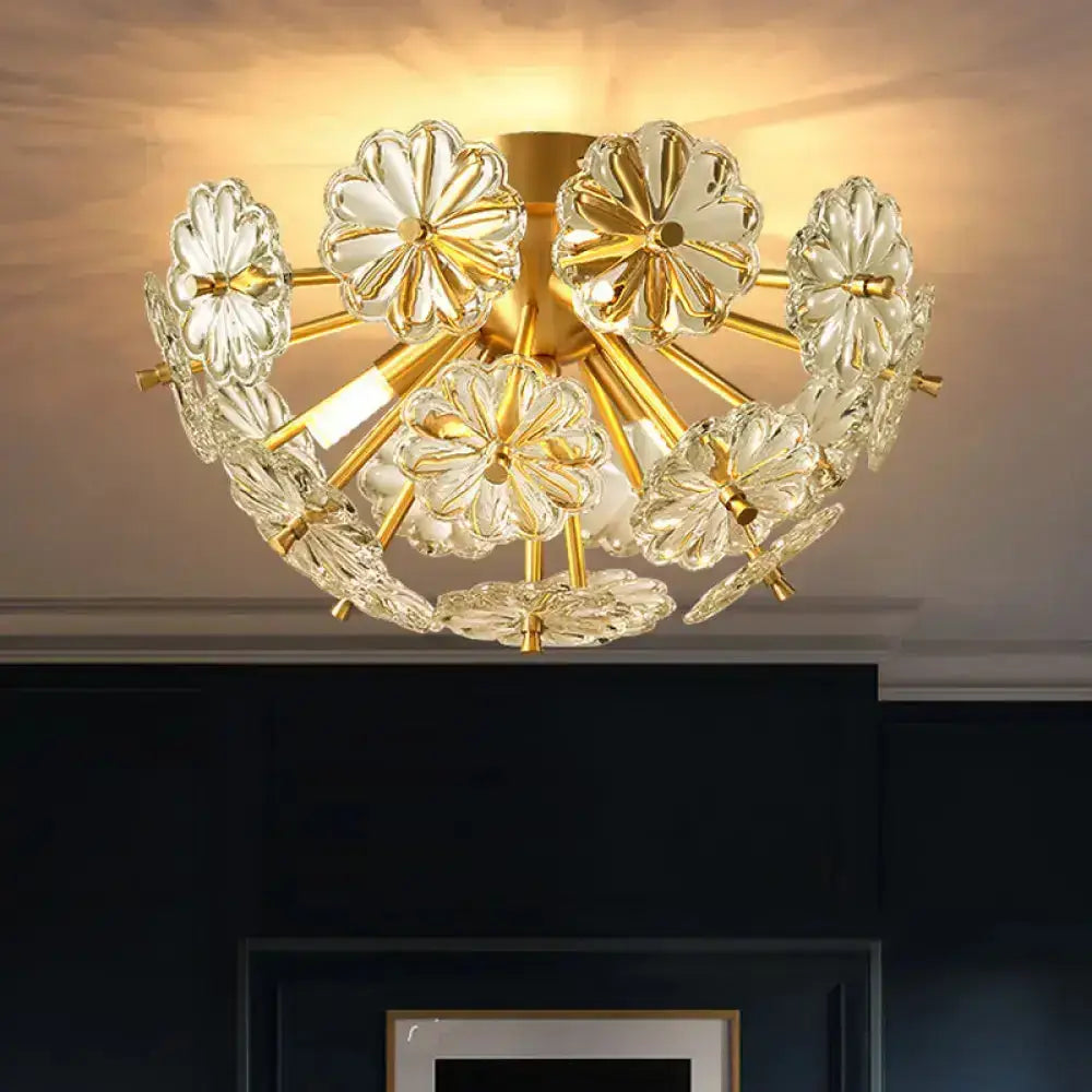 Gold Crystal Bouquet Flushmount with gold-tone arms and crystal flower blooms Decorbites on Tampa Home & Garden Store
