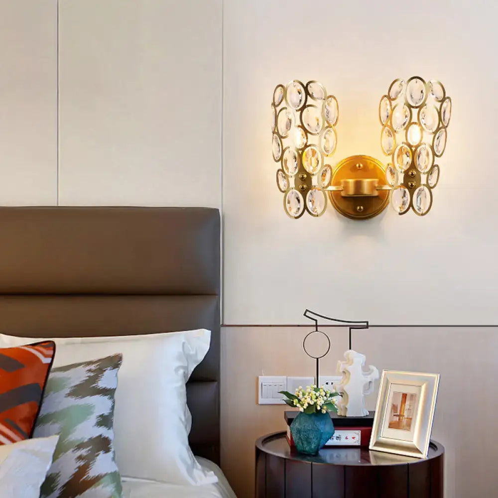 Gold Crystal Circles Wall Light by Decorbites, gold metal wall sconce with faceted crystal discs on Tampa Home & Garden Store