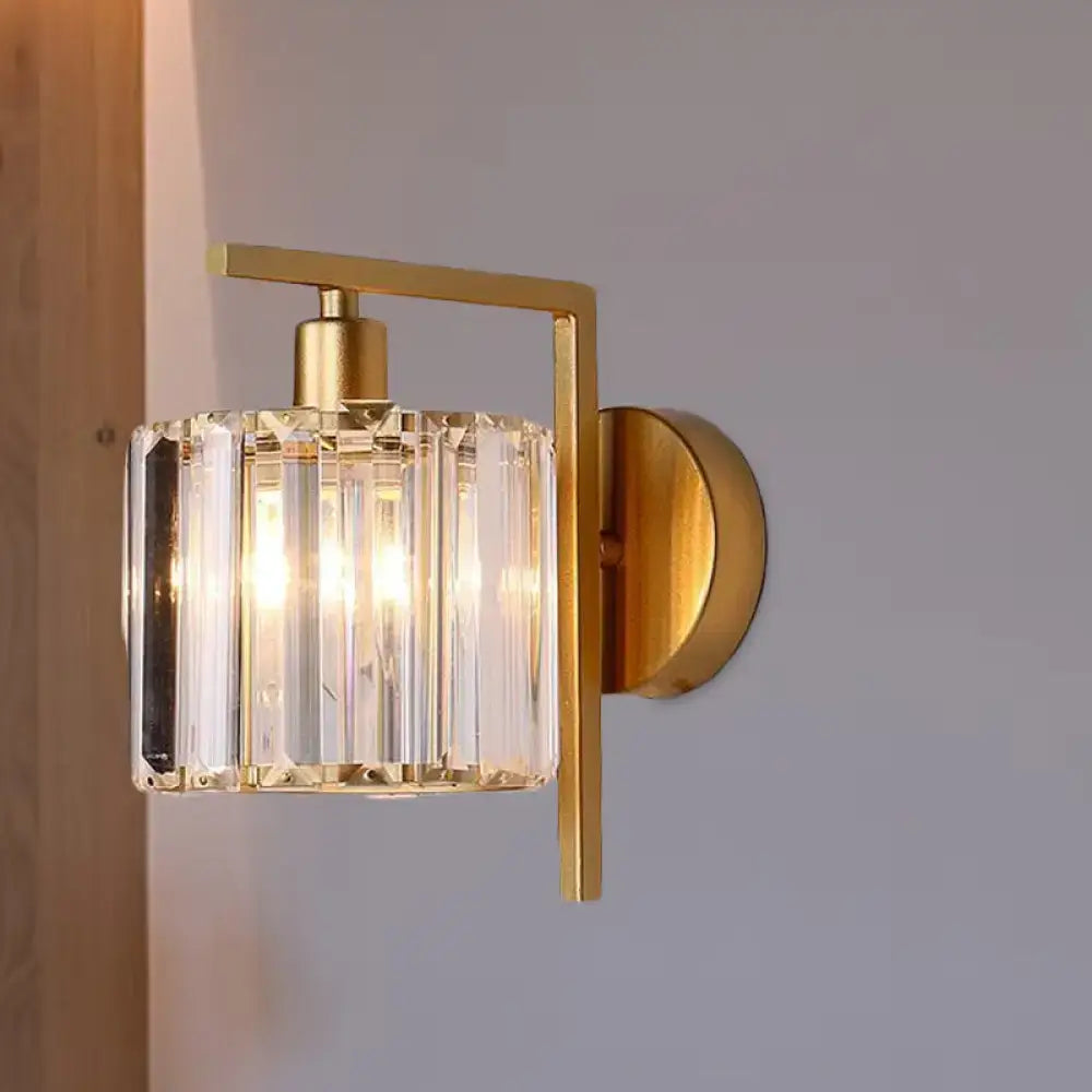 Gold Crystal Column Wall Sconce by Decorbites with clear faceted glass shade and brass finish on Tampa Home & Garden Store
