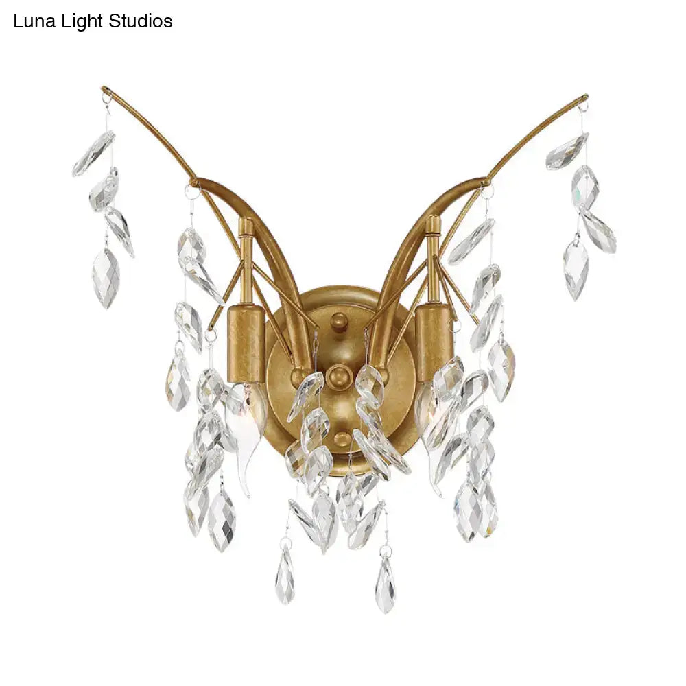 Gold Crystal Drop Sconce by Decorbites, crystal prisms wall sconce with curved arms on Tampa Home & Garden Store