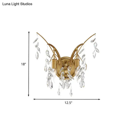 Gold crystal drop sconce with hanging crystals in a gold finish Decorbites 18 tall 12.5 wide on Tampa Home & Garden Store