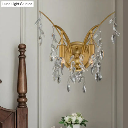 Gold Crystal Drop Sconce by Decorbites, brass gold finish wall light with crystal droplets on Tampa Home & Garden Store