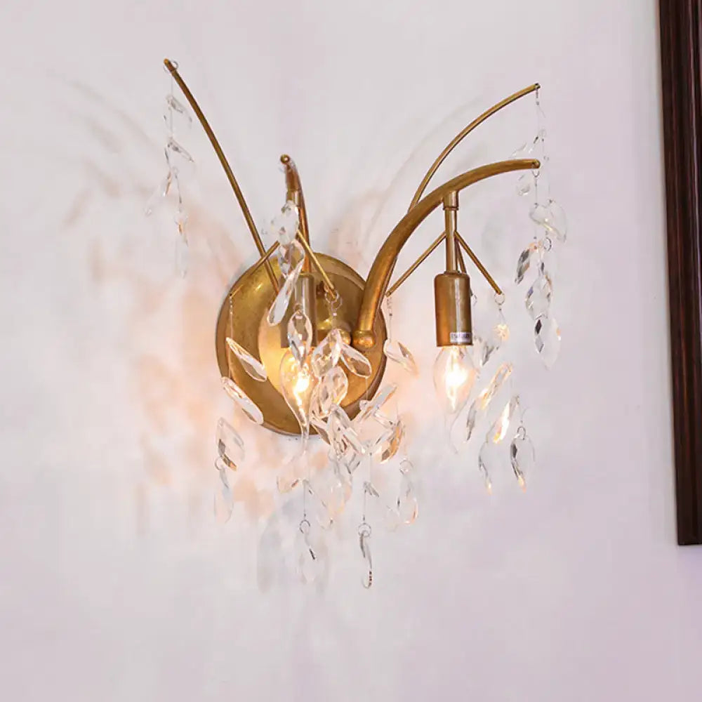 Gold Crystal Drop Sconce with brass finish and hanging crystal prisms, Decorbites on Tampa Home & Garden Store