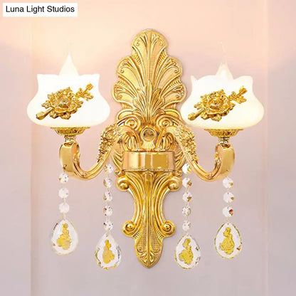 Modern gold crystal droplet wall sconce with two arms, Decorbites, crystal drops on Tampa Home & Garden Store