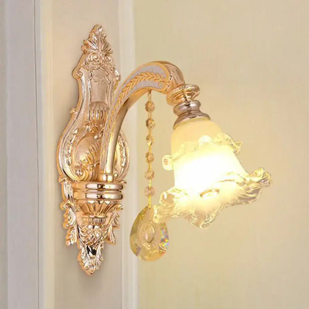 Modern gold crystal droplet wall mount light sconce by Decorbites with hanging crystal drops on Tampa Home & Garden Store