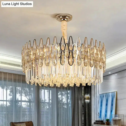 Modern gold crystal drum pendant light by Decorbites with hanging crystals for living room on Tampa Home & Garden Store