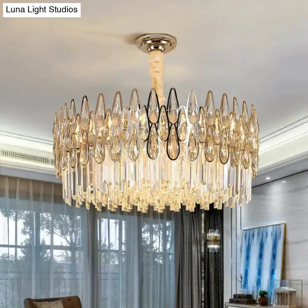 Modern gold crystal drum pendant light by Decorbites for living room on Tampa Home & Garden Store