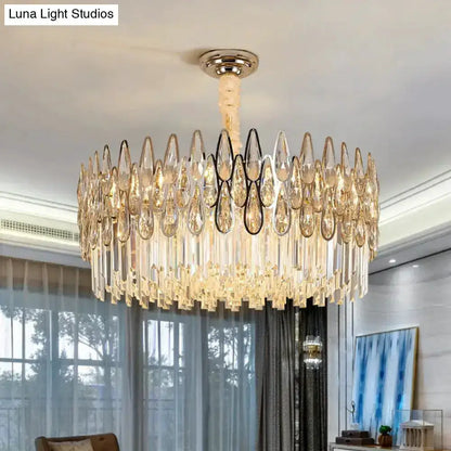 Modern gold crystal drum pendant light by Decorbites for living room on Tampa Home & Garden Store