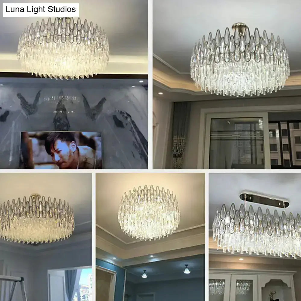 Modern gold crystal drum pendant light by Decorbites for living room on Tampa Home & Garden Store