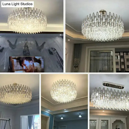Modern gold crystal drum pendant light by Decorbites for living room on Tampa Home & Garden Store