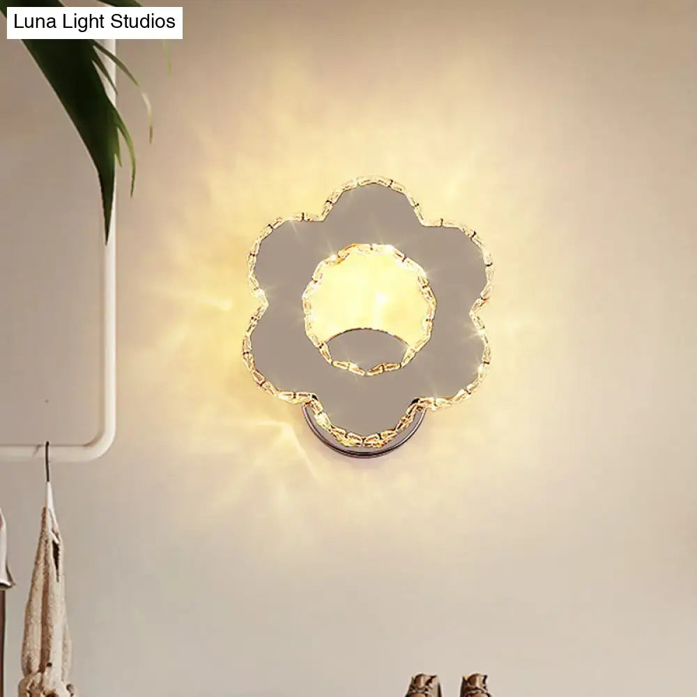 Gold crystal star flower wall sconce with warm glow, decorative home & garden piece on Tampa Home & Garden Store