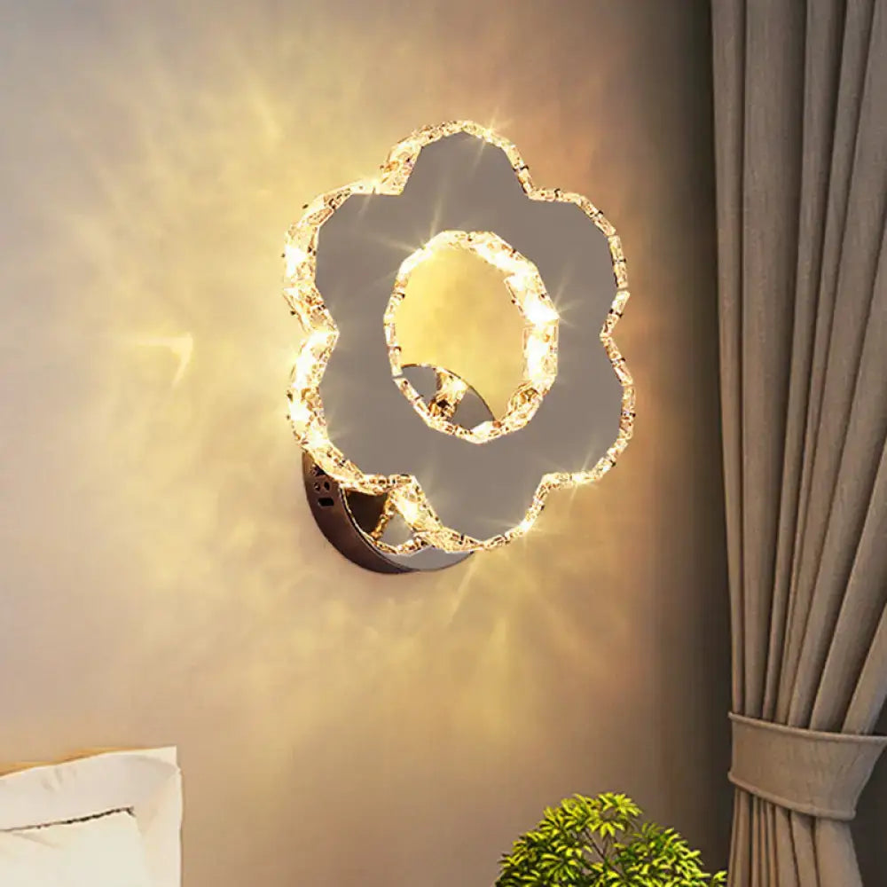 Gold Crystal Star Flower Wall Sconce by Decorbites, wall-mounted with warm LED glow on Tampa Home & Garden Store