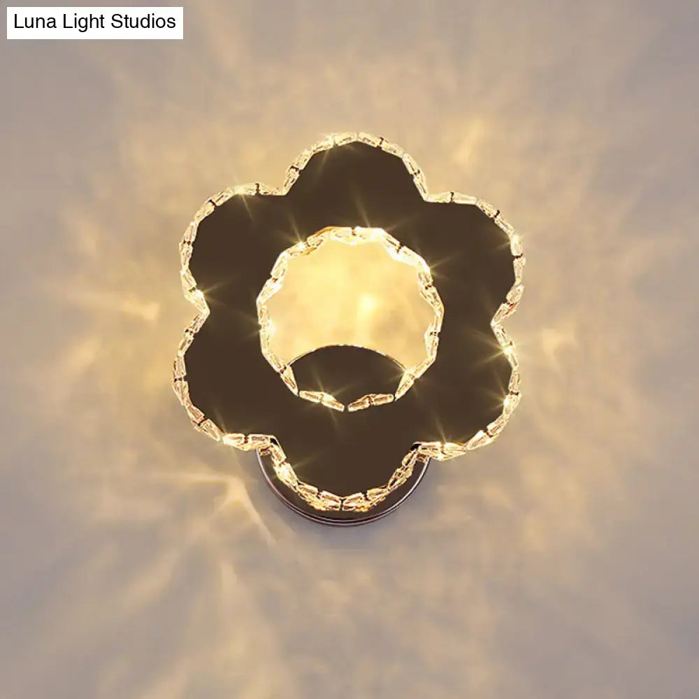 Gold crystal star flower wall sconce with crystal rim, warm LED glow by Decorbites on Tampa Home & Garden Store