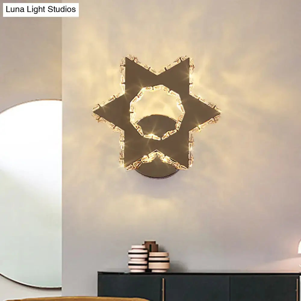 Gold crystal star flower wall sconce with ring halo, wall-mounted decorative lighting on Tampa Home & Garden Store
