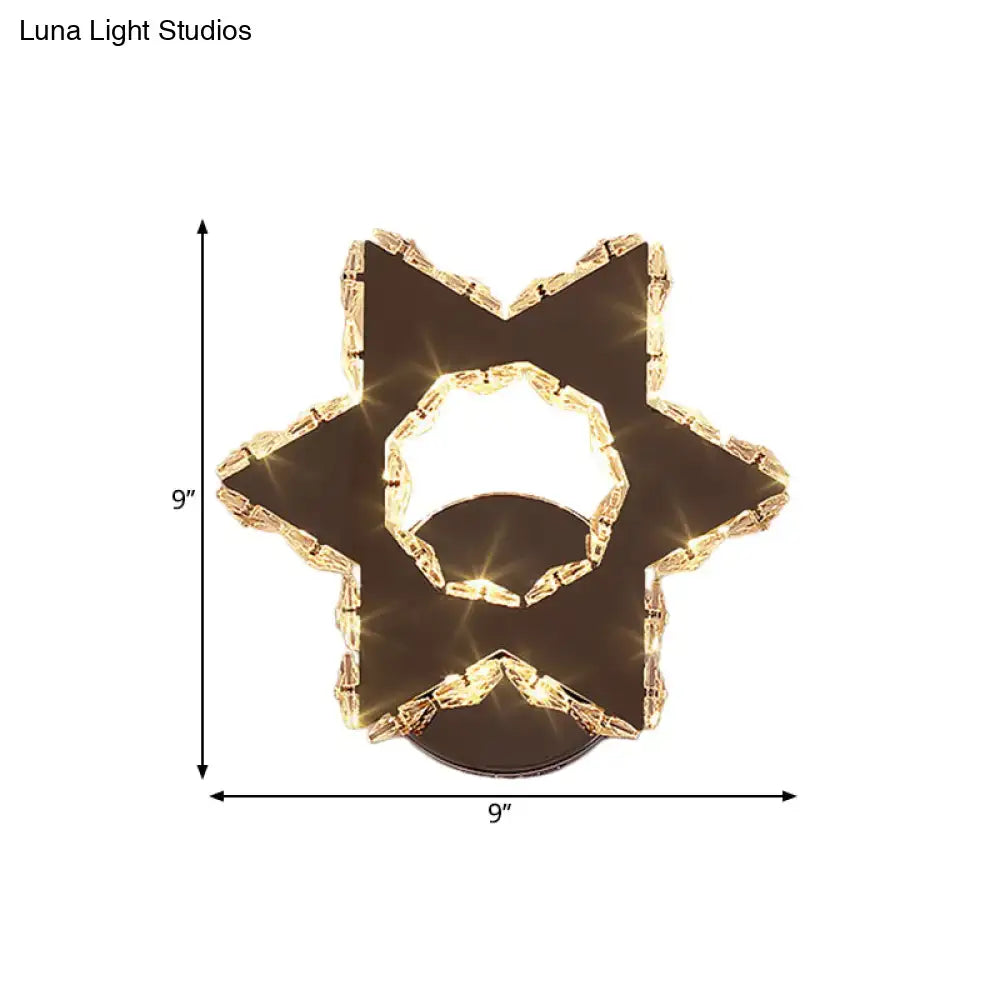 Gold Crystal Star Flower Wall Sconce by Decorbites with warm LED lights and crystal-edge star design 9x9 in on Tampa Home & Garden Store