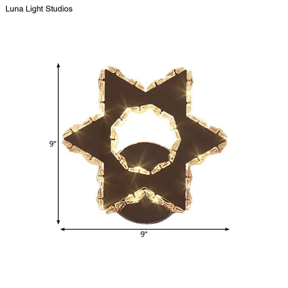 Gold Crystal Star Flower Wall Sconce by Decorbites with warm LED lights and crystal-edge star design 9x9 in on Tampa Home & Garden Store