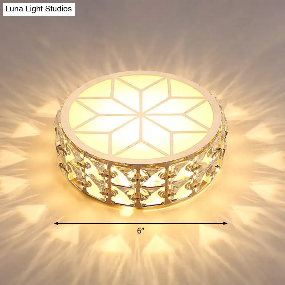 Gold Crystal Flush Light by Decorbites, gold frame with crystal facets, 6in diameter flush mount on Tampa Home & Garden Store