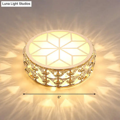 Gold Crystal Flush Light by Decorbites, gold frame with crystal facets, 6in diameter flush mount on Tampa Home & Garden Store