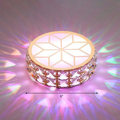 Decorbites gold crystal flush mount light, round 6-inch ceiling fixture with crystal band on Tampa Home & Garden Store