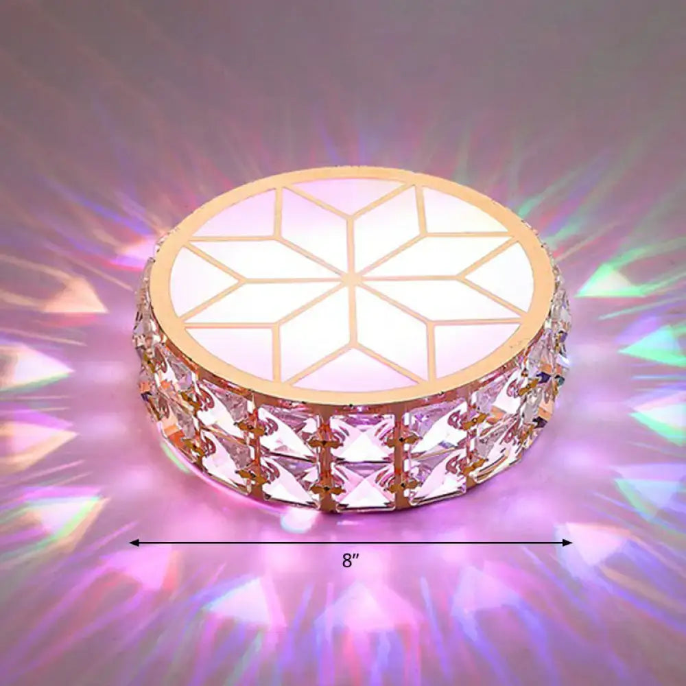 Gold crystal round flush light by Decorbites, 8-inch ceiling fixture with geometric lattice on Tampa Home & Garden Store