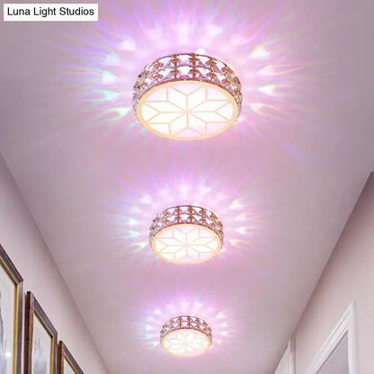 Gold Crystal Flush Light by Decorbites, round gold-framed flush mount with crystal lattice on Tampa Home & Garden Store