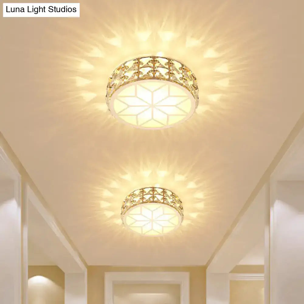 Gold Crystal Flush Light ceiling fixture, set of 2 with crystal bands, warm glow on Tampa Home & Garden Store