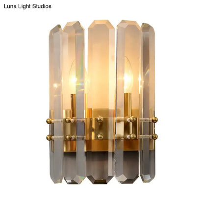 Gold crystal half-cylinder wall lamp with brass mounts and clear prisms on Tampa Home & Garden Store