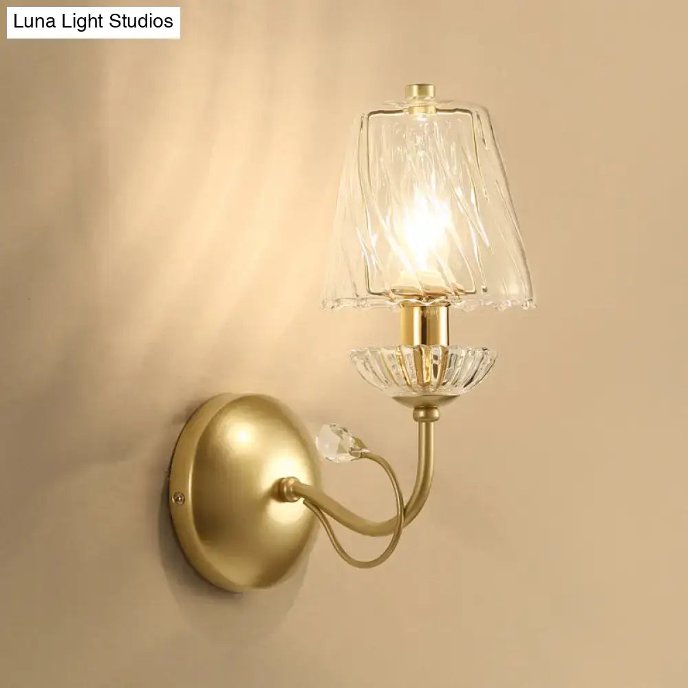 Gold Crystal Industrial Glow Wall Sconce with clear glass shade and crystal bowl Decorbites on Tampa Home & Garden Store