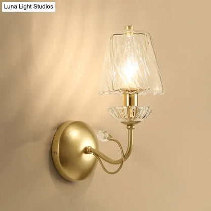 Gold Crystal Industrial Glow Wall Sconce with clear glass shade and crystal bowl Decorbites on Tampa Home & Garden Store