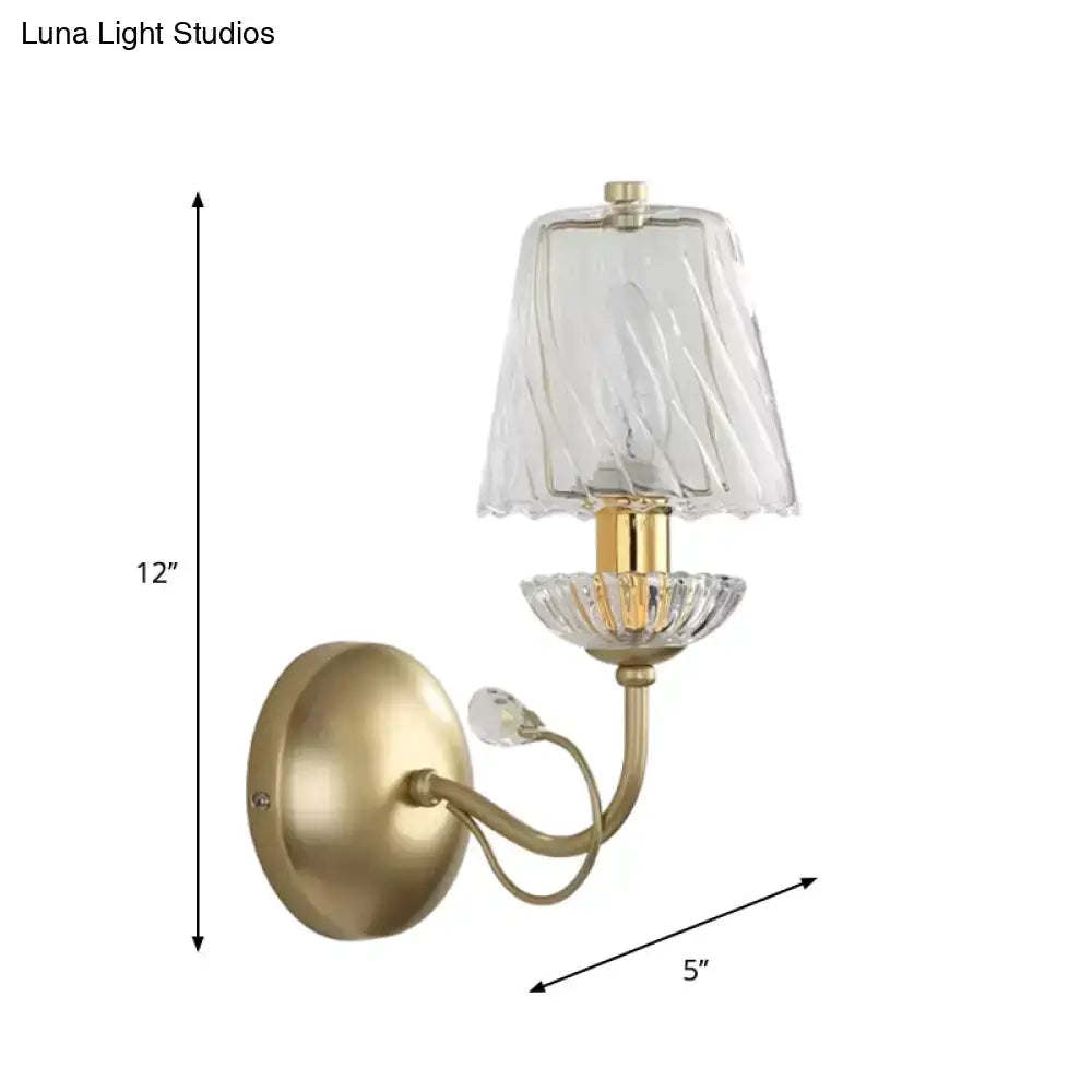 Gold Crystal Industrial Glow Wall Sconce by Decorbites with clear glass shade 12in tall on Tampa Home & Garden Store