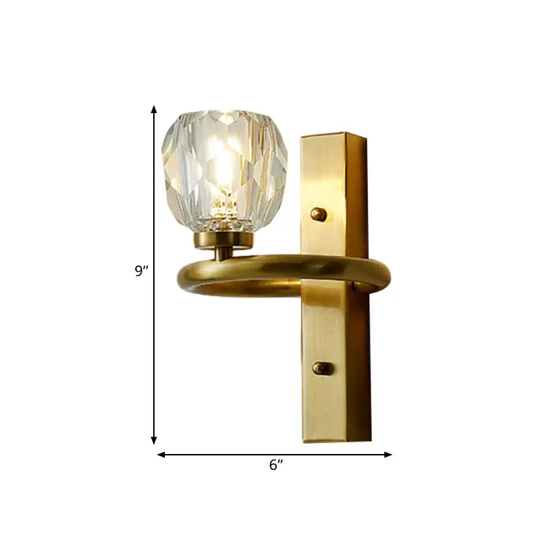 Gold crystal sphere hallway sconce, brass wall-mount with faceted glass shade by Decorbites on Tampa Home & Garden Store