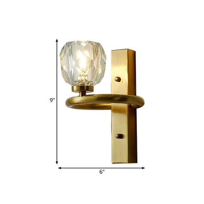 Gold crystal sphere hallway sconce, brass wall-mount with faceted glass shade by Decorbites on Tampa Home & Garden Store