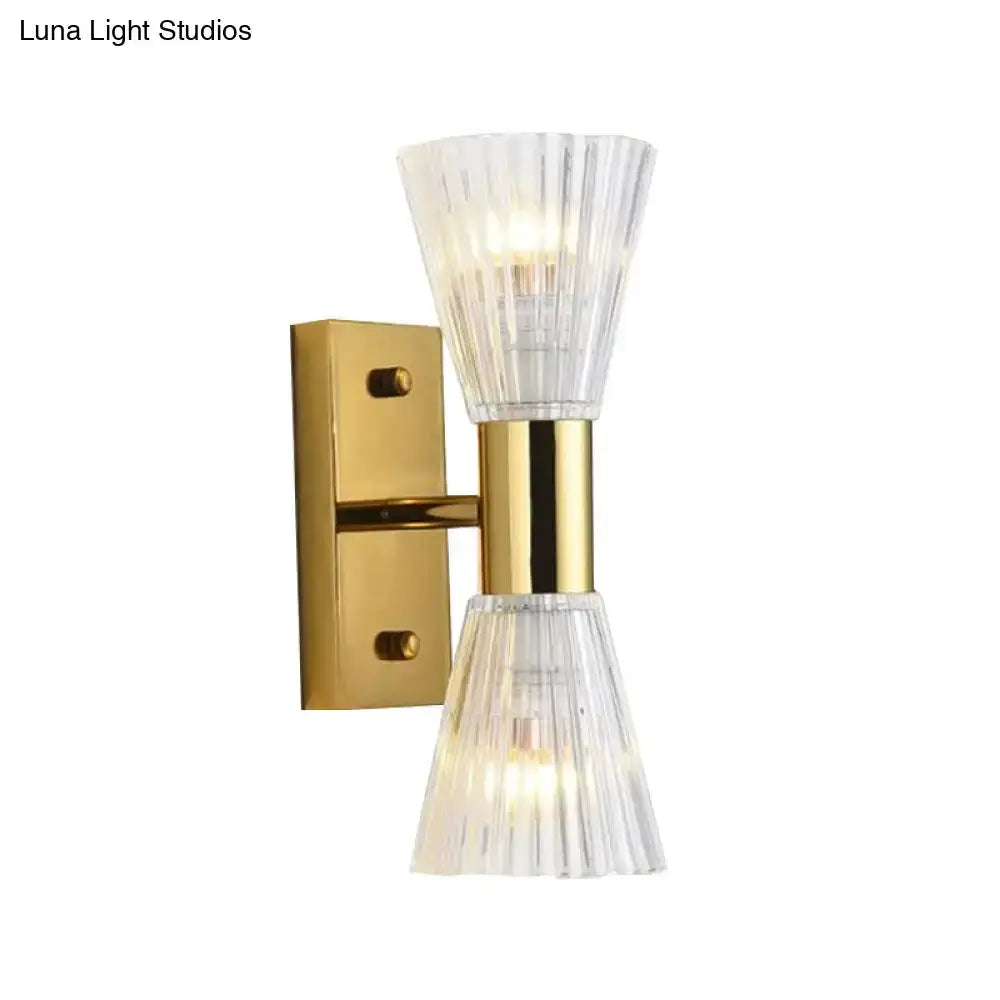 Modern gold crystal hourglass wall light fixture by Decorbites with tapered glass shades on Tampa Home & Garden Store