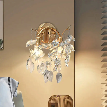 Gold crystal leaf branch wall sconce by Decorbites with dangling crystal leaves on Tampa Home & Garden Store