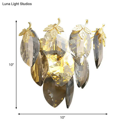 Gold Crystal Compact Study Wall Lamp with gold leaf accents and crystal droplets Decorbites on Tampa Home & Garden Store