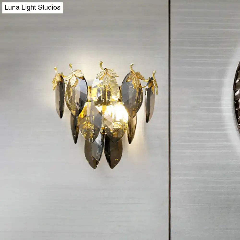 Gold crystal compact study wall lamp with leaf-shaped prisms, Decorbites on Tampa Home & Garden Store