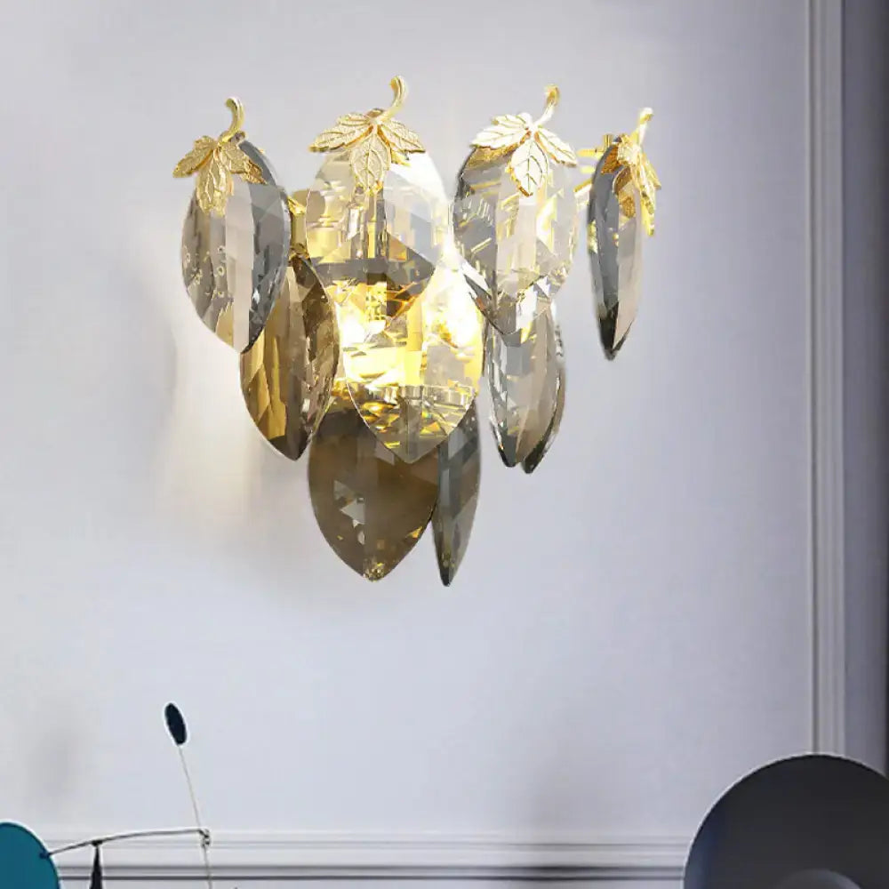Gold Crystal Compact Study Wall Lamp with crystal drops on Tampa Home & Garden Store