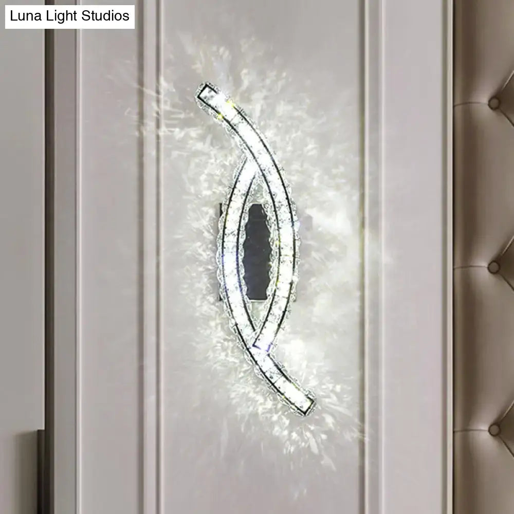 Gold crystal leaf sconce by Decorbites, curved crystal leaf design on glass panel wall light on Tampa Home & Garden Store