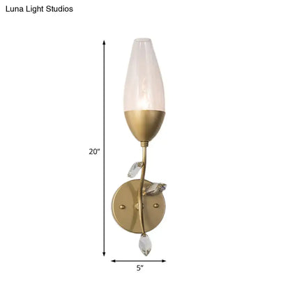Gold crystal bedroom sconce with leaf design, 1-2 light, glass shade and crystal drops Decorbites on Tampa Home & Garden Store