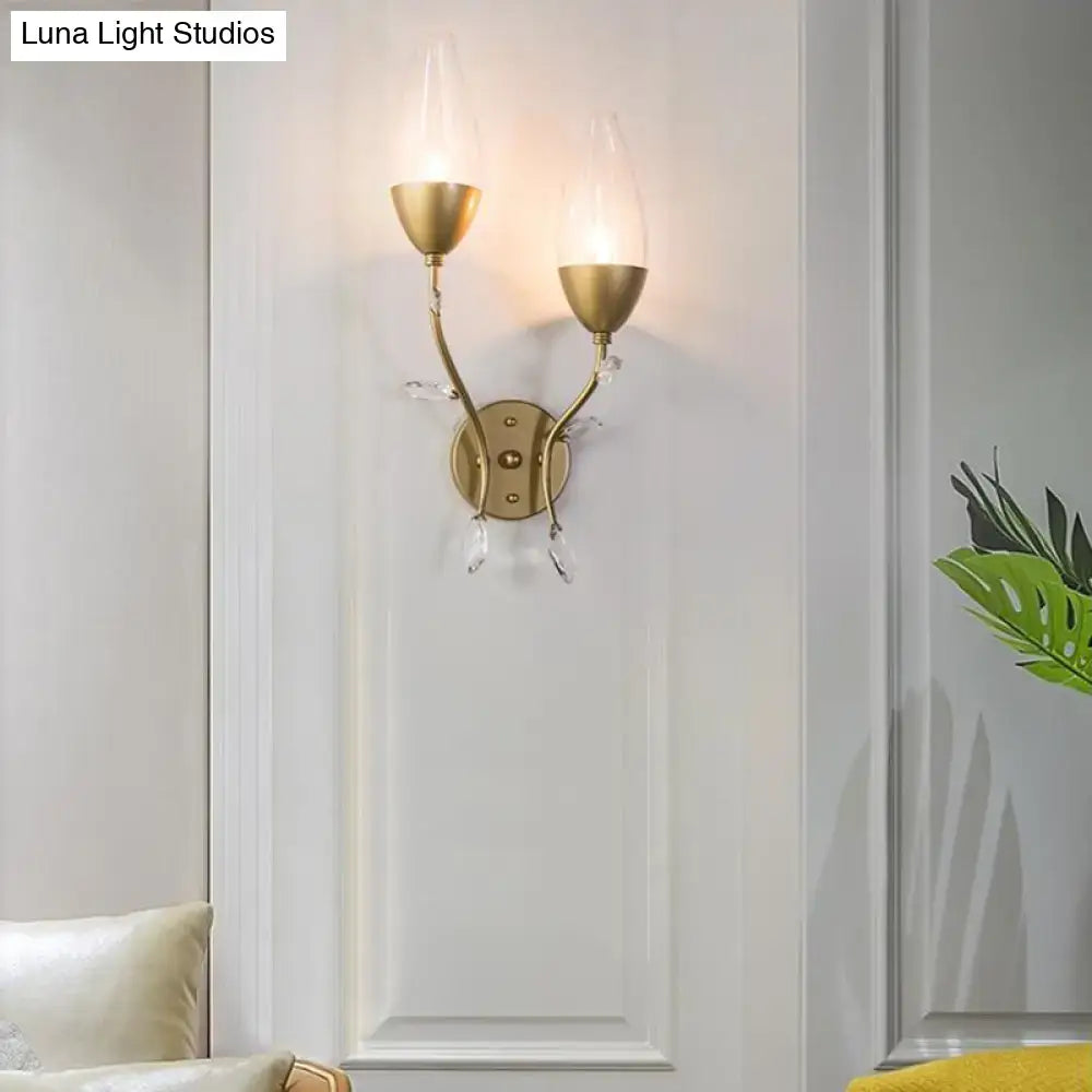 Gold crystal leaf design sconce with 1-2 lights by Decorbites, brass finish on Tampa Home & Garden Store
