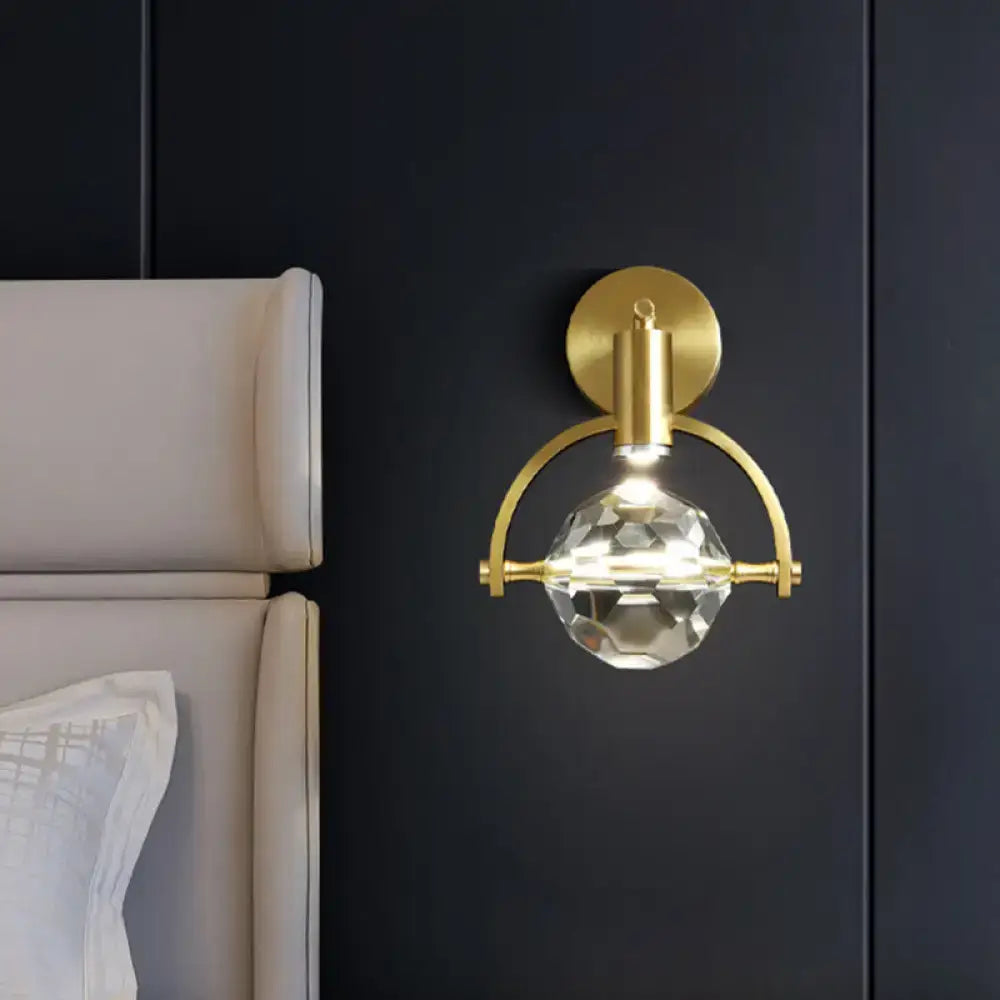 Translucent Crystal LED Wall Lamp with Modern Gold Finish and Beveled Design