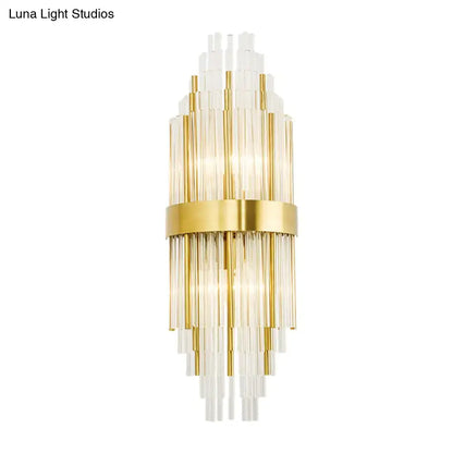 Gold cascading glass sconce Decorbites wall light with brass band and crystal prisms on Tampa Home & Garden Store