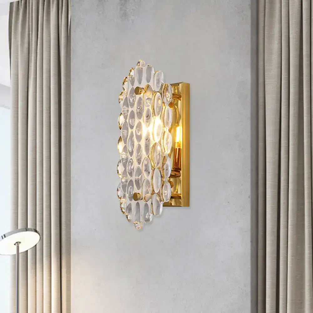 Gold Crystal Panel Sconce wall light with round crystal discs and gold backplate by Decorbites on Tampa Home & Garden Store