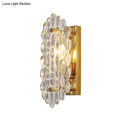 Gold crystal panel sconce by Decorbites with circular glass discs and gold backplate on Tampa Home & Garden Store